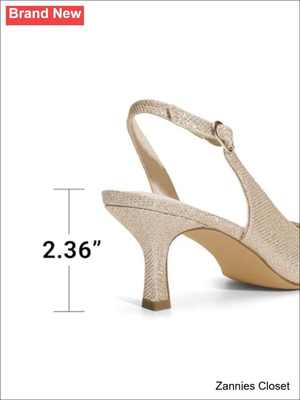 ✨ DREAM PAIRS Women's Kitten Heel Slingback Pumps Pointed Toe Glitter - Picture 5 of 6